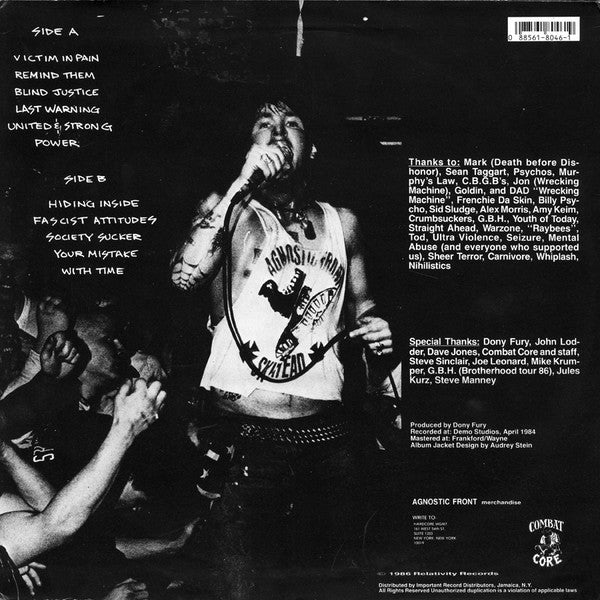 Agnostic Front – Victim In Pain (1984) - VG+ LP Record 1986 Combat Core USA Vinyl & Inner - Punk / Hardcore