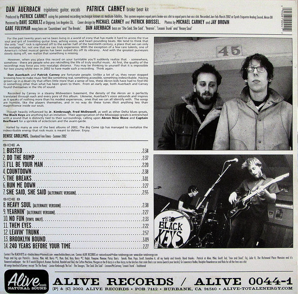 The Black Keys ‎– The Big Come Up (2002) - New LP Record 2015 Alive USA Vinyl - Rock / Blues Rock - Shuga Records