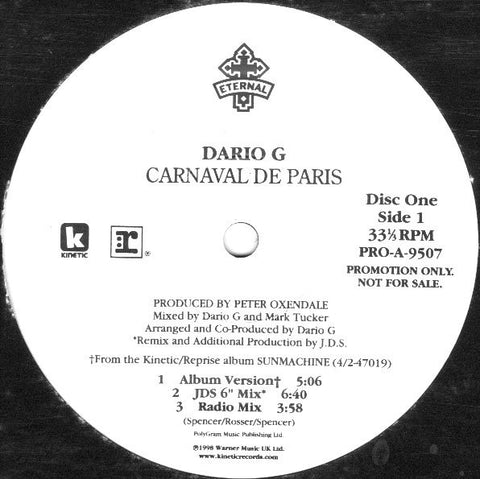 Dario G – Carnaval De Paris / Sunmachine - VG+ 2x 12" Single Record 1998 Reprise Vinyl - Trance / Progressive House