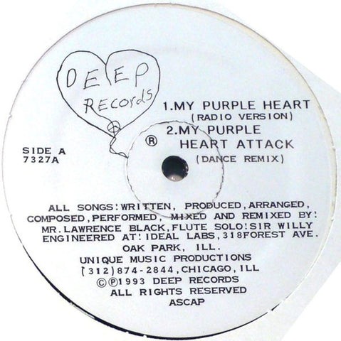 Mr. Lawrence Black – My Purple Heart / She Loves Me She Loves Me Not - New 12" Single Record 1993 Deep Records USA Vinyl - Chicago House /