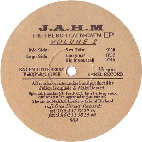 J.A.H.M. – The French Caen-Caen EP Volume 2 (Peach Label) - New 12" EP 1998 United Tracks Of House France - House