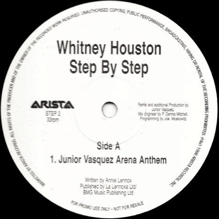 Whitney Houston - Step By Step - 12" Single 1997 Arista PROMO - House
