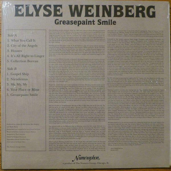 Elyse Weinberg ‎– Greasepaint Smile (1969) - New LP Record 2015 Numerophon/Numero USA Vinyl - Folk