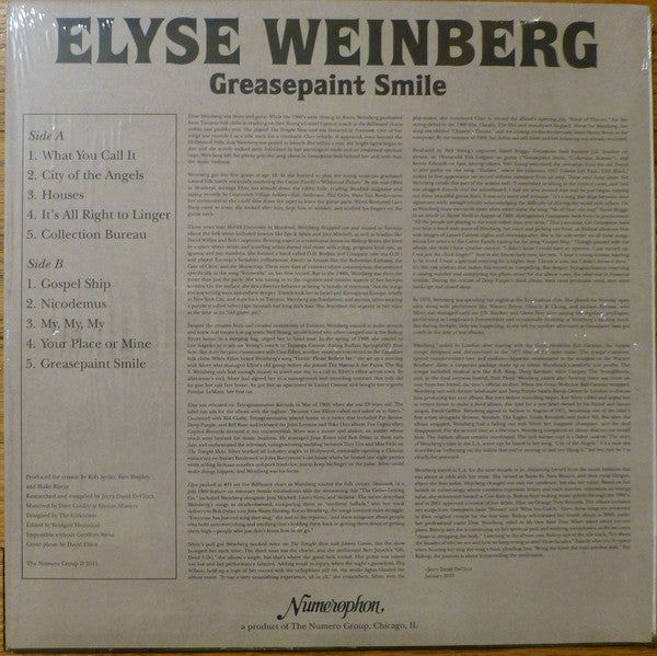 Elyse Weinberg ‎– Greasepaint Smile (1969) - New LP Record 2015 Numerophon/Numero USA Vinyl - Folk - Shuga Records
