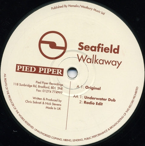 Seafield – Walkaway - VG+ 12" Single Record 1999 Pied Piper UK Vinyl - Progressive House / Breakbeat