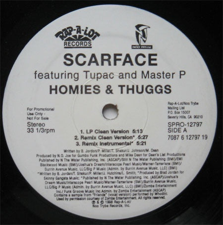 Scarface Featuring Tupac And Master P – Homies & Thuggs - VG+ 12" Single Record 1998 Rap-A-Lot Vinyl - Hip Hop
