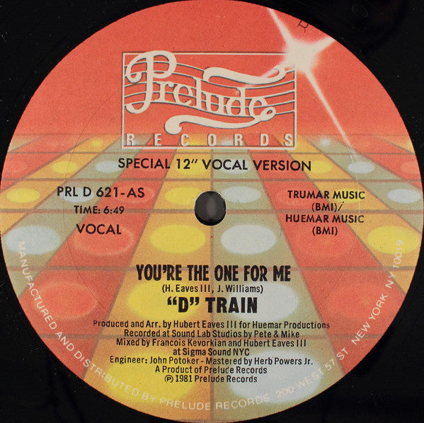 D Train ‎– You're The One For Me VG+ - 12" Single 1982 Prelude USA PRL D 621 - Funk/Soul
