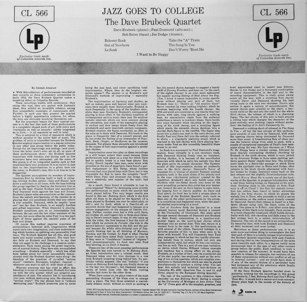 The Dave Brubeck Quartet ‎– Jazz Goes To College (1954) - New LP Record 2015 Columbia Analog Spark Mono USA 180 gram Vinyl - Jazz / Bop / Cool Jazz - Shuga Records