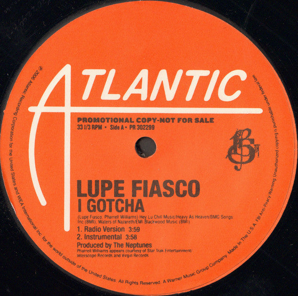 Lupe Fiasco ‎– I Gotcha - New Vinyl Record 12" Single 2006 USA - Hip Hop