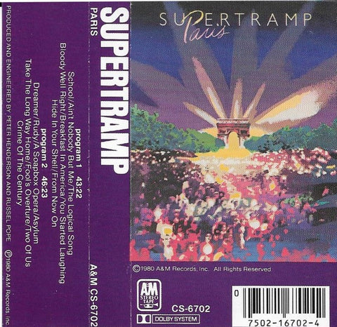 Supertramp – Paris - Used Cassette 1970 A&M Tape - Art Rock / Pop Rock