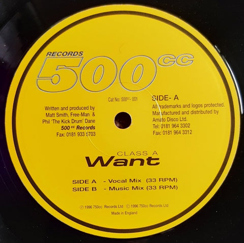 Class A – Want - New 10" Single Record 1996 500cc UK Vinyl - Trance / Progressive