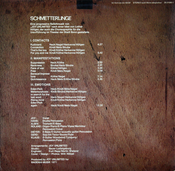 Joy Unlimited – Schmetterlinge - Mint- LP Record 1971 Pilz Germany Vinyl - Krautrock / Prog Rock / Psychedelic Rock
