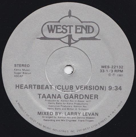 Taana Gardner ‎– Heartbeat - VG+ 12" Single Record 1981 West End USA Vinyl - Disco