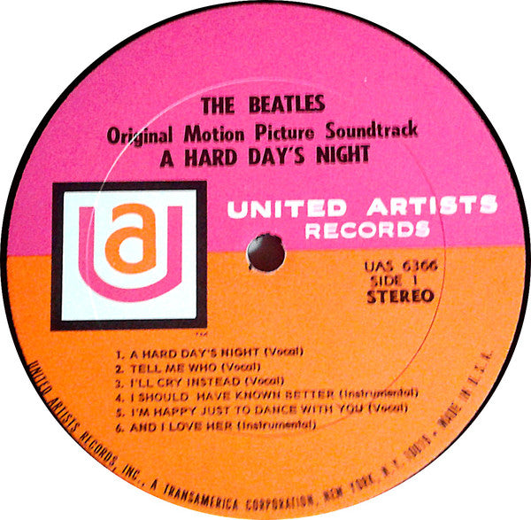The Beatles ‎– A Hard Day's Night Original Motion Picture VG+ Lp Record 1968 Pink/Orange label Stereo Error Press - Rock / Beat / Soundtrack