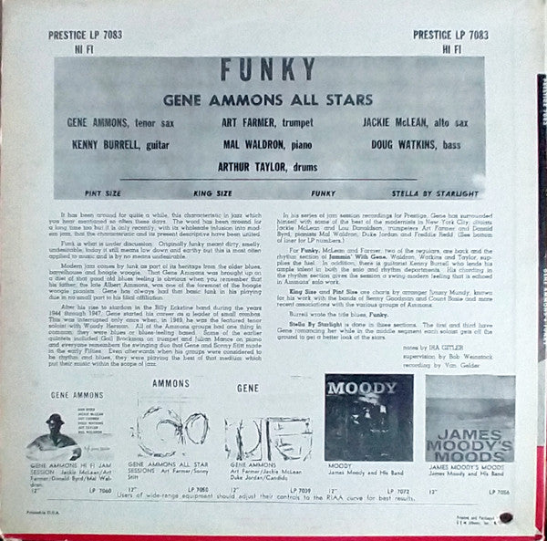 Gene Ammons – Funky (1957) - VG+ LP Record 1964 Prestige USA Mono Vinyl - Jazz / Bop / Soul-Jazz