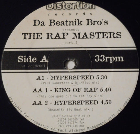 Da Beatnik Bro's Presents The Rap Masters – Part 1 - New 12" Single Record 1998 Distortion Europe Vinyl - Progressive House
