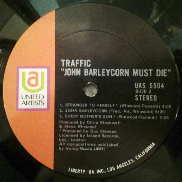 Traffic ‎– John Barleycorn Must Die - VG+ Lp Record 1970 Stereo USA Original - Rock / Blues Rock / Psych - Shuga Records