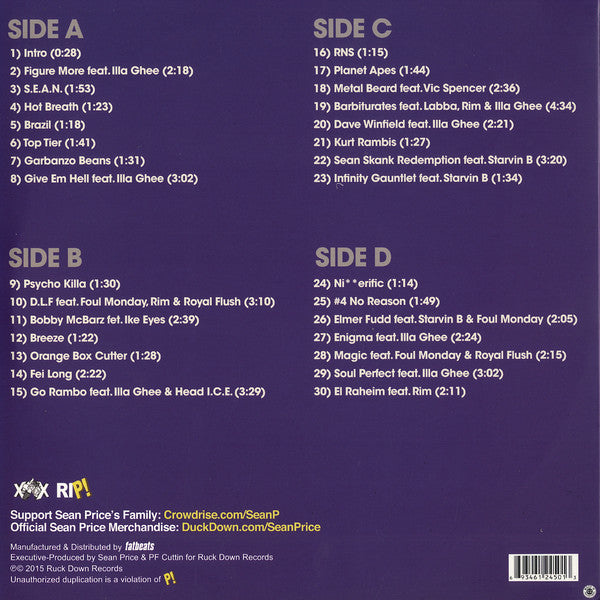 Sean Price ‎– Songs In The Key Of Price - New 2 LP Record 2016 Ruck Down USA Purple Splatter Vinyl  Hip Hop - Shuga Records