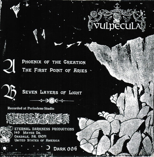 Vulpecula – Phoenix Of The Creation - Mint- 7" EP Record 1996 Eternal Darkness Creations Blue Vinyl & Insert - Black Metal / Death Metal - Shuga Records