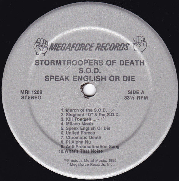 S.O.D.: Stormtroopers Of Death – Speak English Or Die - VG+ LP Record 1985 Megaforce USA Original Vinyl - Thrash / Speed Metal - Shuga Records