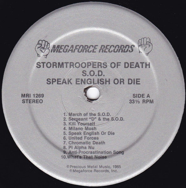 S.O.D.: Stormtroopers Of Death – Speak English Or Die - VG+ LP Record 1985 Megaforce USA Original Vinyl - Thrash / Speed Metal