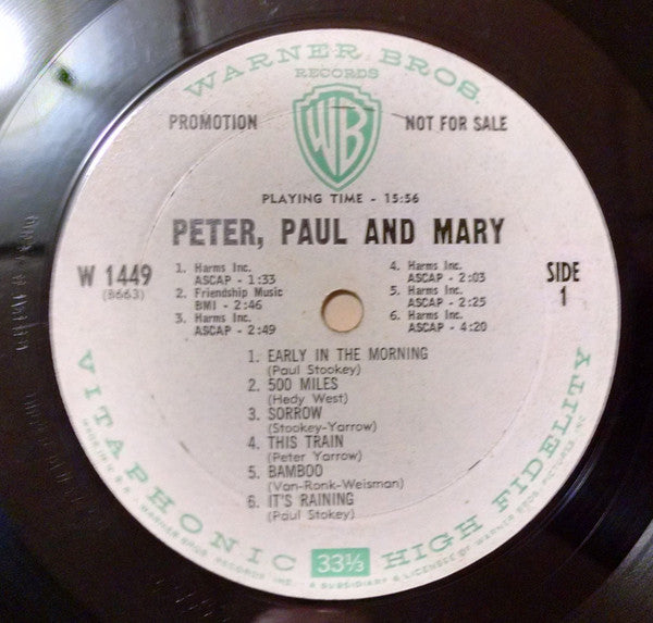 Peter, Paul And Mary – Peter, Paul And Mary - VG+ LP Record 1962 Warner USA Mono White Lable Promo Vinyl - Folk / Pop - Shuga Records