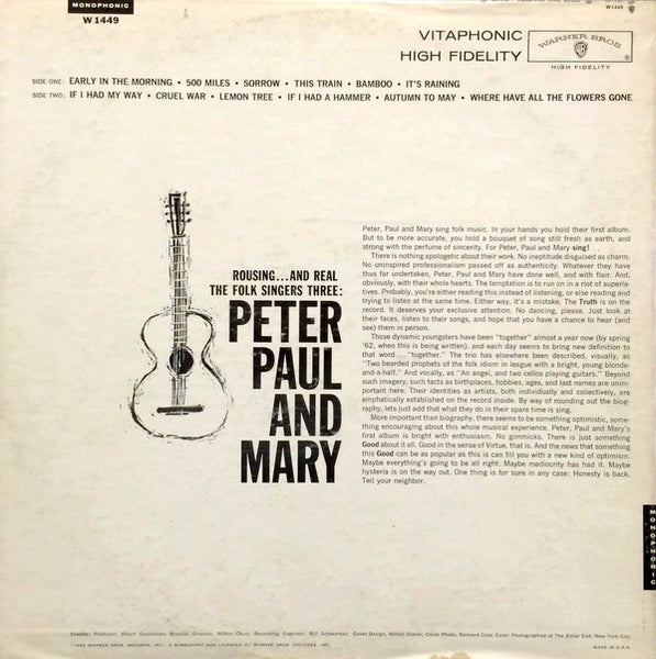 Peter, Paul And Mary – Peter, Paul And Mary - VG+ LP Record 1962 Warner USA Mono White Lable Promo Vinyl - Folk / Pop - Shuga Records