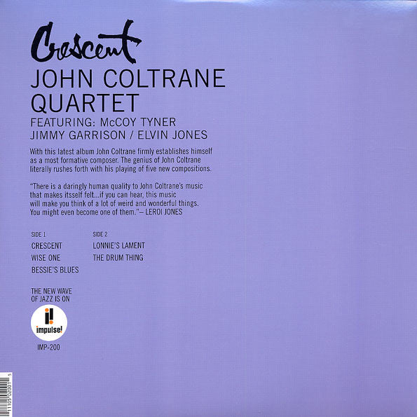John Coltrane Quartet ‎– Crescent (1964) - VG+ Lp Record 2015 Impulse! USA 180 gram Vinyl - Jazz / Free Jazz / Hard Bop - Shuga Records