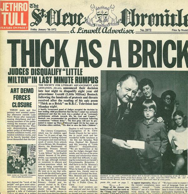 Jethro Tull ‎– Thick As A Brick - VG+ LP Record 1972 Chrysalis UK Original Vinyl & Newspaper - Classic Rock / Prog Rock