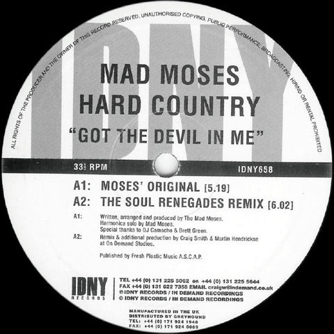 Mad Moses Hard Country – Got The Devil In Me - New 12" Single Record 1997 IDNY UK Vinyl - House / Deep House