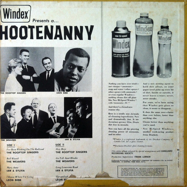 Various – Windex Presents a... Hootenanny - VG+ LP Record 1960's Audio Premiums, Inc. Canada Promo Vinyl - Folk - Shuga Records