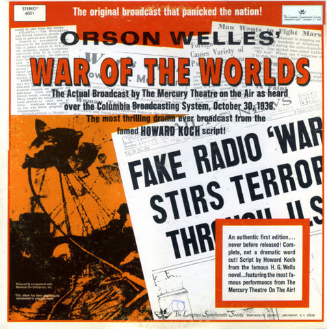 Orson Welles ‎– War Of The Worlds - VG+ LP Record 1968 Longines Symphonette Society USA Vinyl - Spoken Word / Radioplay