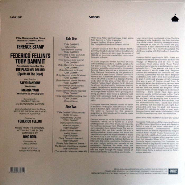 Nino Rota ‎– Toby Dammit (Original Film 1968) - New Lp Record 2016 Bella Casa Europe Import Vinyl - Soundtrack - Shuga Records