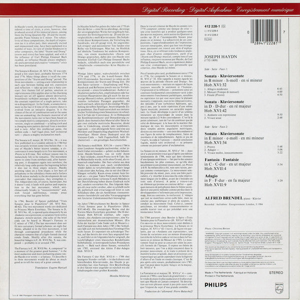 Alfred Brendel - Haydn ‎– 3 Piano Sonatas (Klaviersonaten Hob. XVI: 32, 34 & 42) / Fantasia ∙ Adagio - New Lp Record 1985 Philips Holland Import Original Vinyl - Classical