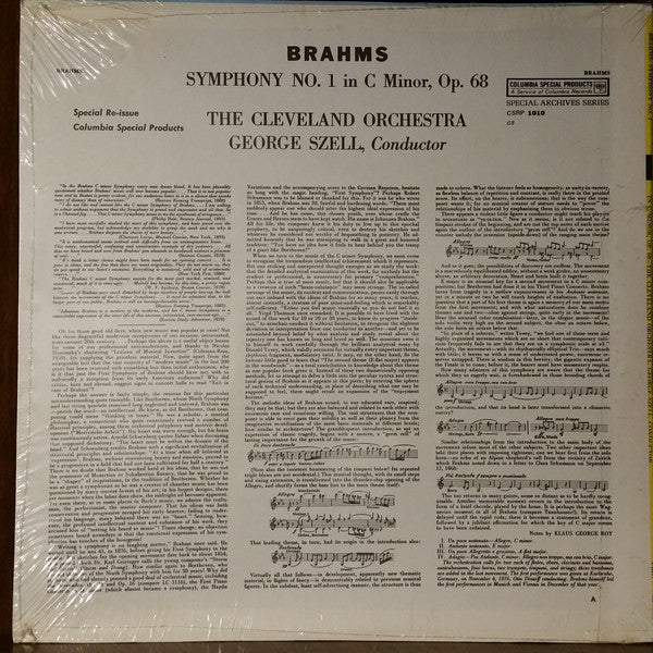Brahms : The Cleveland Orchestra, George Szell – Symphony No. 1 In C Minor, Op. 68 - New LP Record 1960s Epic USA Stereo Vinyl - Classical