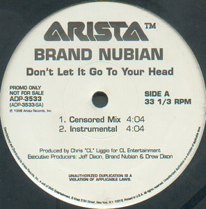Brand Nubian ‎– Don't Let It Go To Your Head - VG+ 12" Single Record 1998 USA Promo - Hip Hop