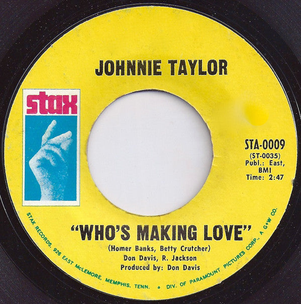 Johnnie Taylor ‎– Who's Making Love / I'm Trying VG+ 7" Single 45 Record 1968 USA - Soul