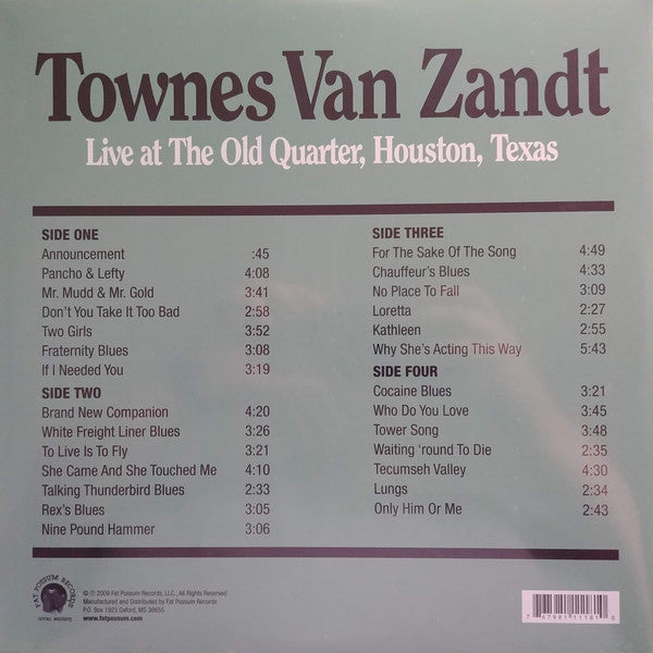 Townes Van Zandt ‎– Live At The Old Quarter, Houston, Texas (1977) - New 2 LP Record 2016 Fat Possum USA Vinyl & Download - Folk Rock / Country Rock - Shuga Records
