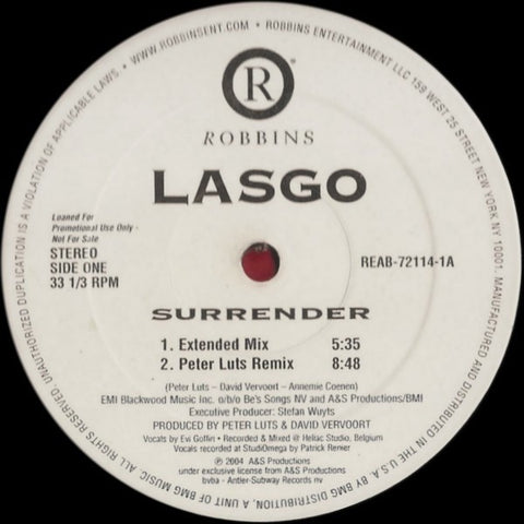 Lasgo – Surrender -VG+ 12" Single Record 2004 Robbins USA Promo Vinyl - Trance / Progressive Trance