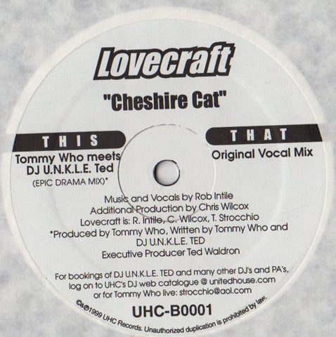 Lovecraft – Cheshire Cat - New 12" Single Record 1999 United House Culture Vinyl - Breakbeat / House