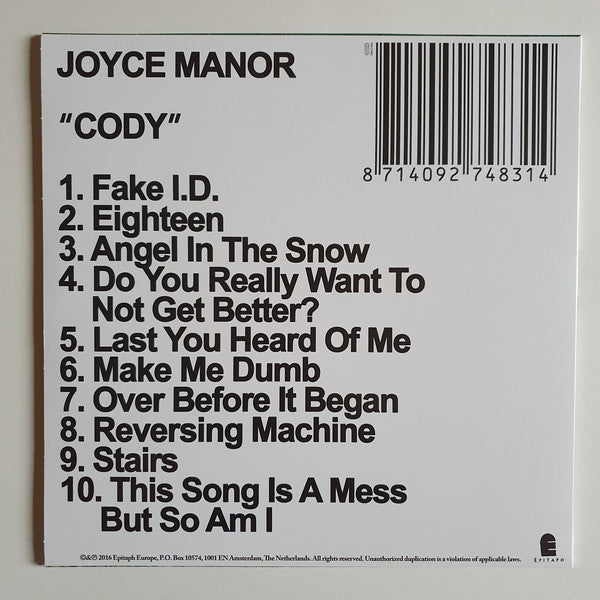 Joyce Manor - Cody - Mint- LP Record 2016 Epitaph Black Vinyl - Alternative Rock / Post Punk - Shuga Records