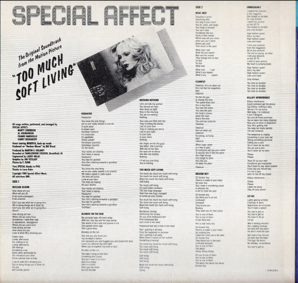 Special Affect ‎– Too Much Soft Living (The Original Motion Picture) - VG+ LP Record 1980 Special Affect Music USA Vinyl - New Wave / Punk