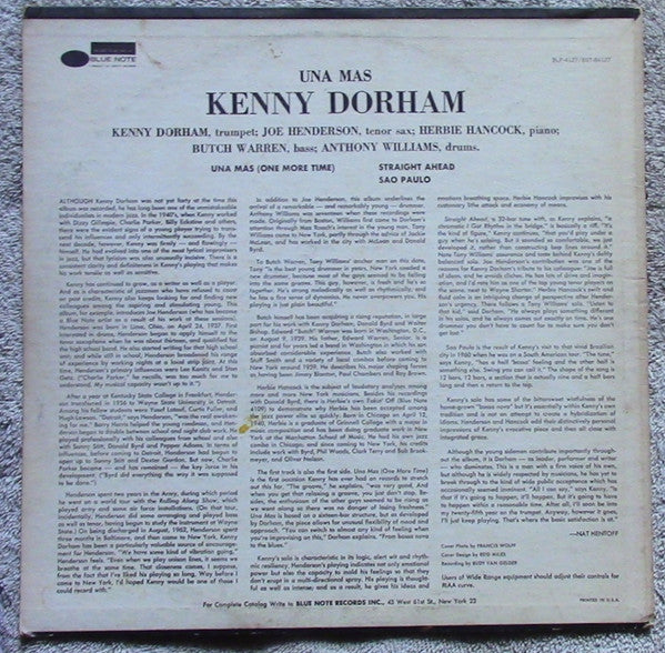 Kenny Dorham – Una Mas (One More Time) (1963) - VG+ LP Record 1966 Blue Note Stereo USA Vinyl - Jazz / Modal / Bop / Latin Jazz