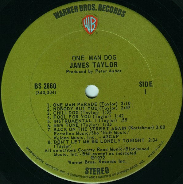 James Taylor ‎– One Man Dog - Mint- Stereo USA 1972 (Original Press With Insert Sheet) - Rock - Shuga Records