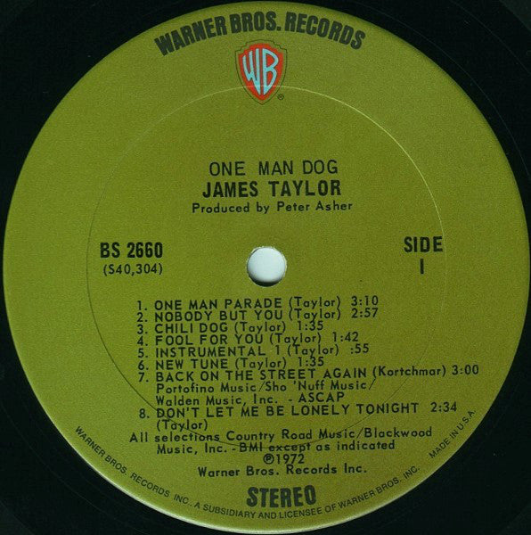 James Taylor ‎– One Man Dog - Mint- Stereo USA 1972 (Original Press With Insert Sheet) - Rock