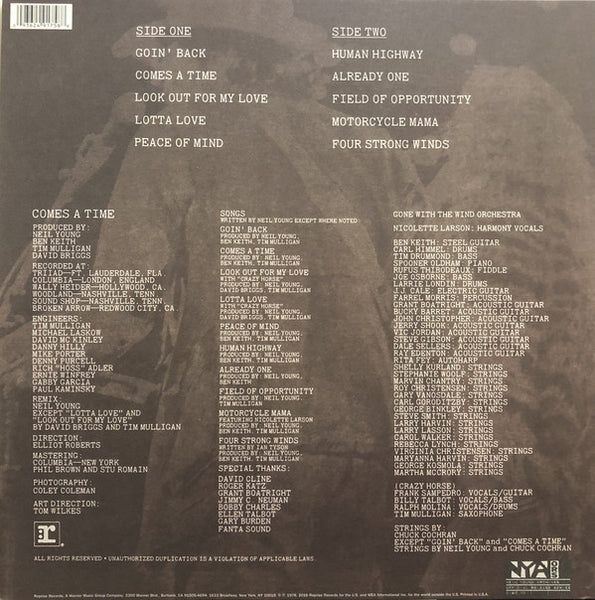 Neil Young ‎– Comes A Time (1978) - Mint- Lp Record 2017 Reprise USA Vinyl - Rock / Folk Rock - Shuga Records
