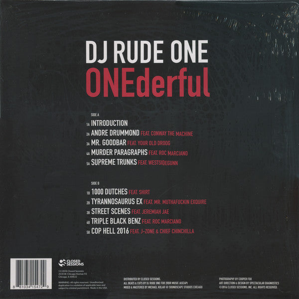 DJ Rude One ‎– ONEderful - New LP Record 2016 Closed Sessions USA Vinyl - Chicago Hip Hop
