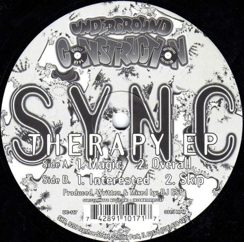 Sync (DJ ESP & DJ Hyperactive) – Therapy EP - VG+ 12" Single Record 1994 Underground Construction USA Vinyl - Chicago House / Acid / Techno