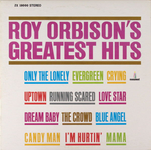 Roy Orbison ‎– Roy Orbison's Greatest Hits (1962) - VG+ Lp Record 1972 Stereo USA Press - Rock - Shuga Records