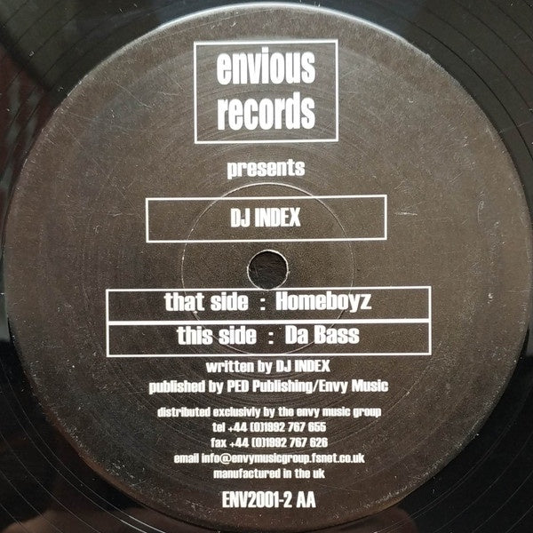 DJ Index – Homeboyz / Da Bass - New 12" Single Record 2001 Envious UK Vinyl - UK Garage / Breakbeat - Shuga Records